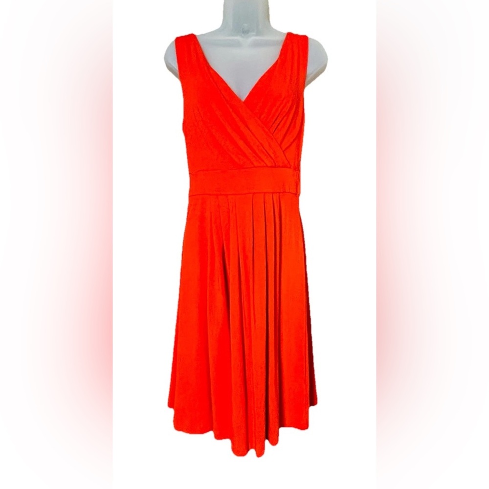 Lands’ End Faux Wrap Dress Womens Size Small 6-8 Orange Pima Cotton